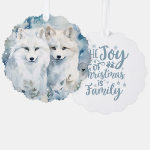 The Joy of Christmas Is Family Arctic Foxes Ornament Card
