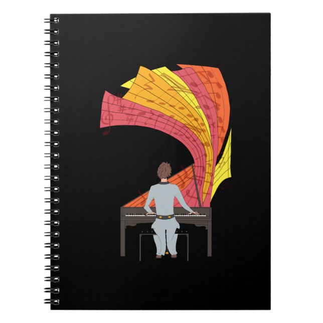 The joy of playing piano illustration (black) notebook (Front)