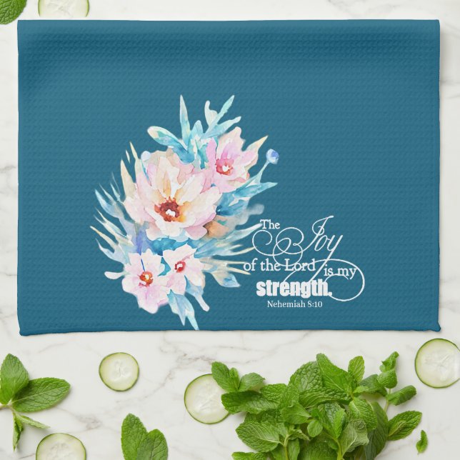 The Joy of the Lord floral Kitchen Towel (Folded)