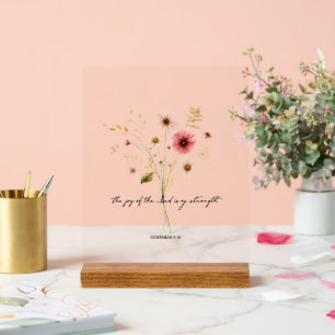 The Joy of the lord minimalist floral Acrylic Sign