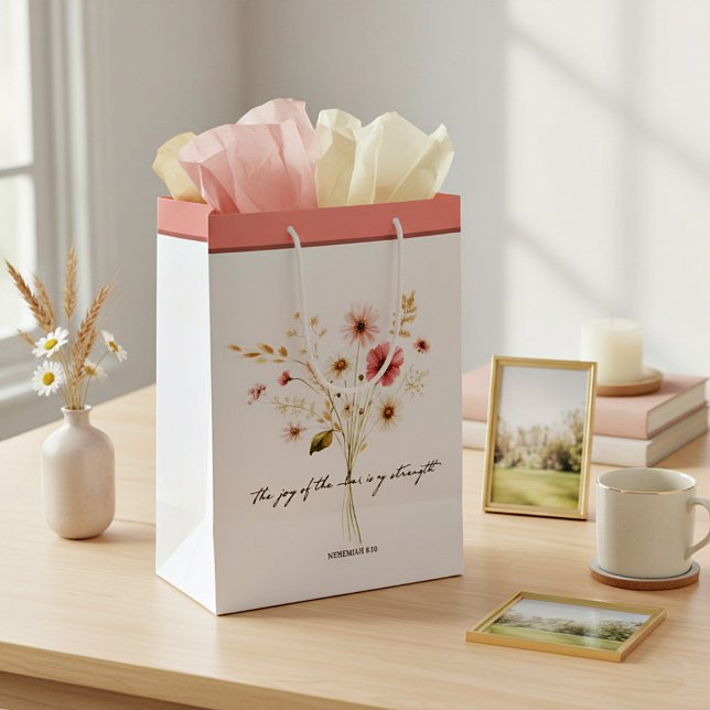 The Joy of the lord minimalist floral Medium Gift Bag (Creator Uploaded)