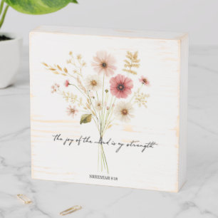 The Joy of the lord minimalist floral Wooden Box Sign