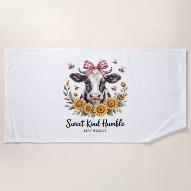 The Joyfull Strawberry Cow  Cow love Classic T-Shi Beach Towel (Front)