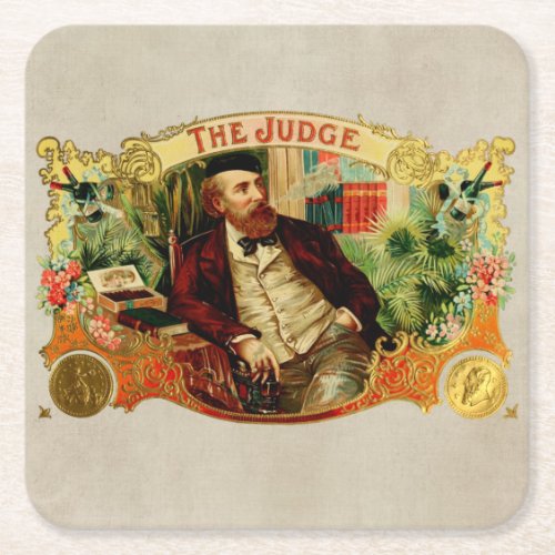 The Judge Vintage Cigar Box Label Square Paper Coaster