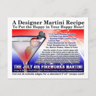 The July 4th Fireworks Martini Recipe Postcard
