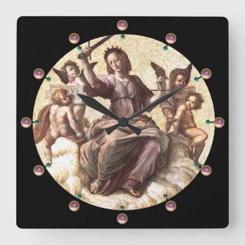 THE JUSTICE Allegory Fresco by Raffaello Sanzio Square Wall Clock