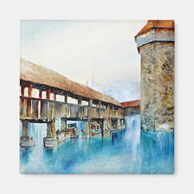 The Kapellbrucke, fine art painting,  Magnet (Front)