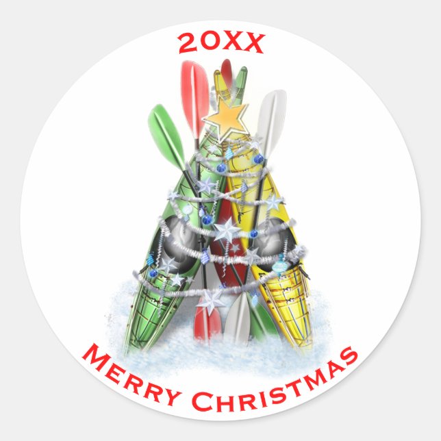 The Kayak Christmas Tree personalized Classic Round Sticker (Front)