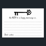 The Key to a Happy Marriage Cards Table Cards<br><div class="desc">These charming marriage advice cards will be the perfect compliment to your wedding reception or wedding/bridal shower. This design features a vintage black key with the words "The KEY to a happy marriage is" in a black script font. These cards ask your guests to leave a note with their marriage...</div>