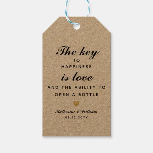 The key to happiness is love rustic wedding favor gift tags