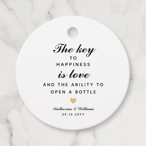 The key to happiness is love wedding bottle opener favor tags