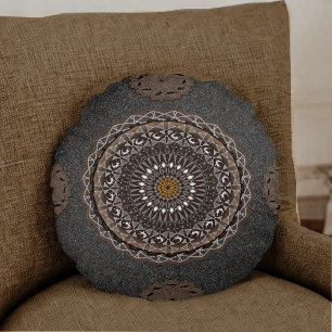 The Khaki Crocodilus Porosus Mandala Round Pillow