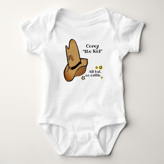 The Kid western cowboy cowgirl baby jumpsuit white Bodysuit (Front)