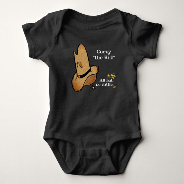 The Kid western cowboy cowgirl jumpsuit black Baby Bodysuit (Front)