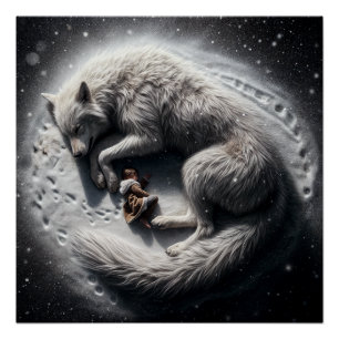 The Kid & Wolves: a fantasy art Glossy Poster