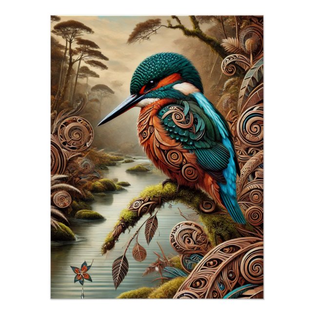 The King Fisher in Maori Art Style, digital Poster (Front)
