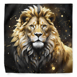 The King: Majestic Gold And Gray Male Lion, Bandana