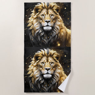 The King: Majestic Gold And Gray Male Lion, Beach Towel