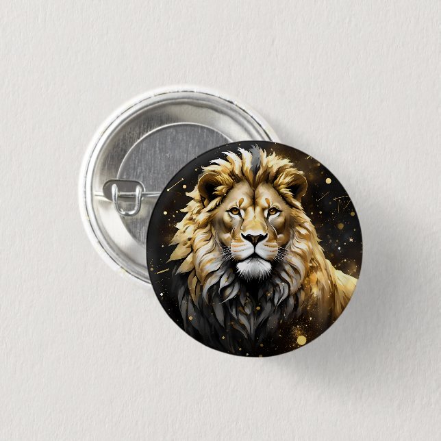 The King: Majestic Gold And Gray Male Lion, Button (Front & Back)