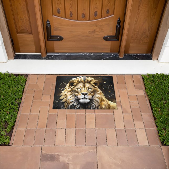The King: Majestic Gold And Gray Male Lion, Doormat (Outdoor)