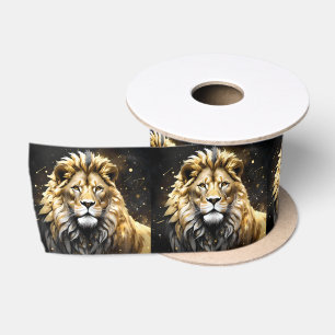 The King: Majestic Gold And Gray Male Lion, Satin Ribbon
