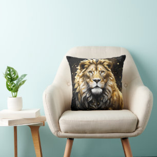 The King: Majestic Gold And Gray Male Lion, Throw Pillow