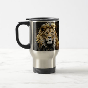 The King: Majestic Gold And Gray Male Lion, Travel Mug