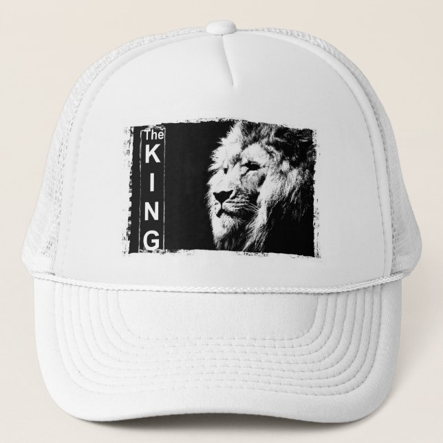 The King Modern Elegant Pop Art Lion Head Template Trucker Hat (Front)