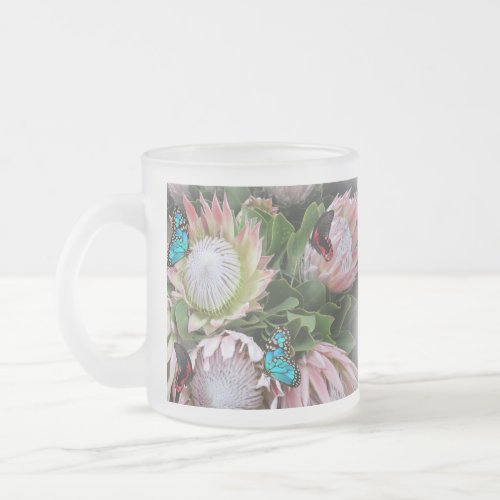 The King Protea Frosted Glass Coffee Mug