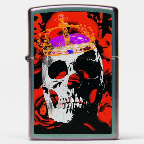 The King Skull Crown n Roses Zippo Lighter