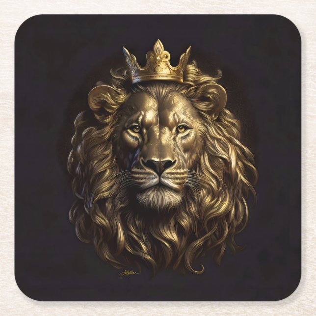 The King! The Not-So-Cowardly Lion of Oz Square Paper Coaster (Front)