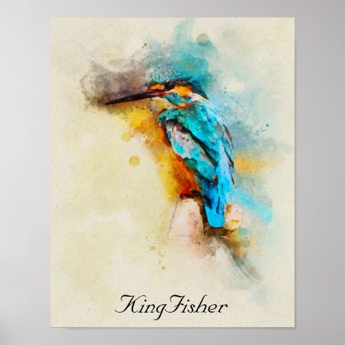 The kingfisher bird in a beautiful watercolor poster