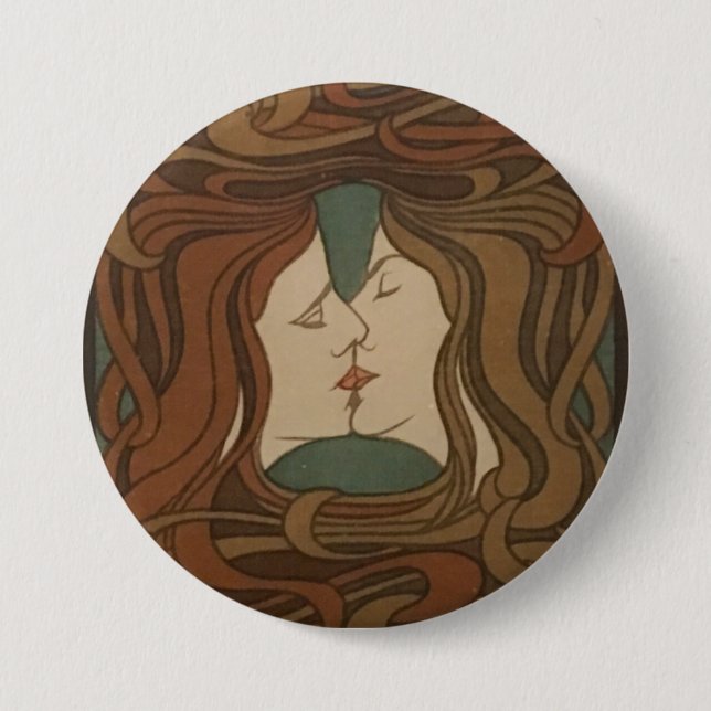 The Kiss 1898, woman - Art Nouveau - Illustration Button (Front)