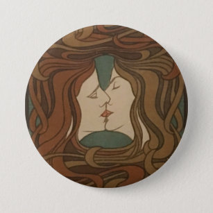 The Kiss 1898, woman - Art Nouveau - Illustration Button