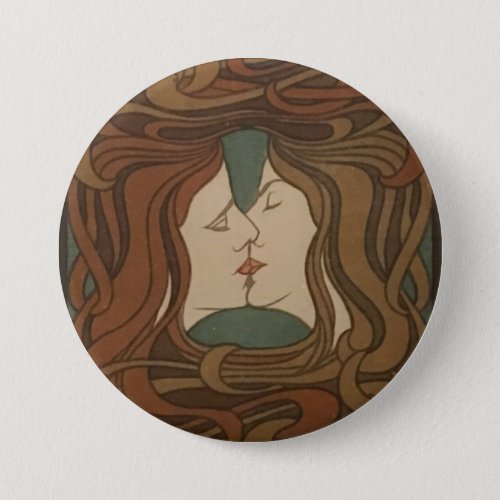 The Kiss 1898 woman _ Art Nouveau _ Illustration Button