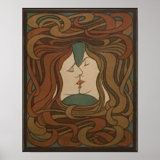 The Kiss 1898, woman - Art Nouveau - Illustration Poster (Front)