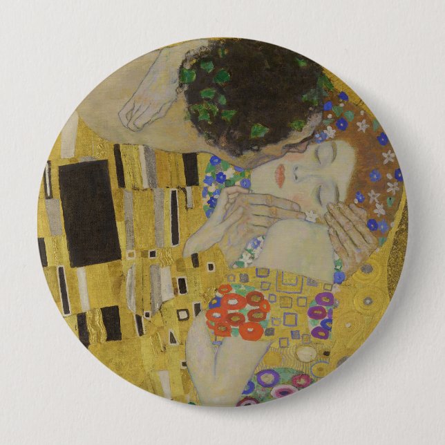 The Kiss, Art Nouveau Oil Painting, Gustav Klimt Button (Front)