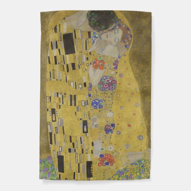 The Kiss, Art Nouveau Oil Painting, Gustav Klimt Garden Flag (Front)