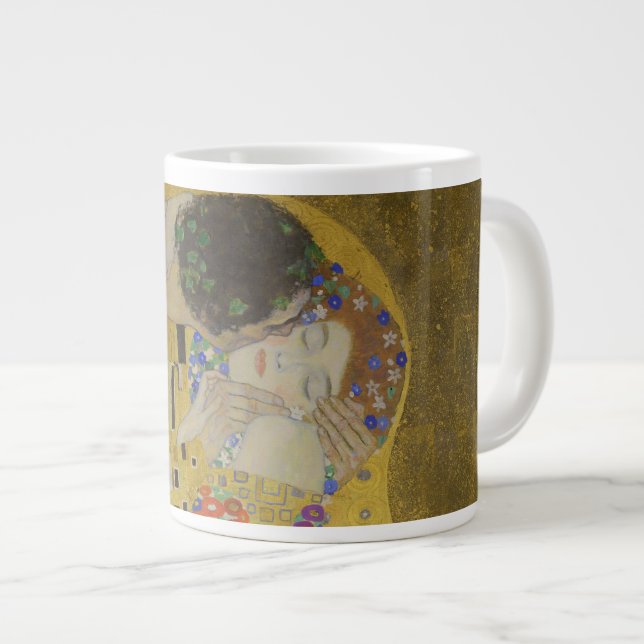 The Kiss, Art Nouveau Oil Painting, Gustav Klimt Giant Coffee Mug (Front Right)