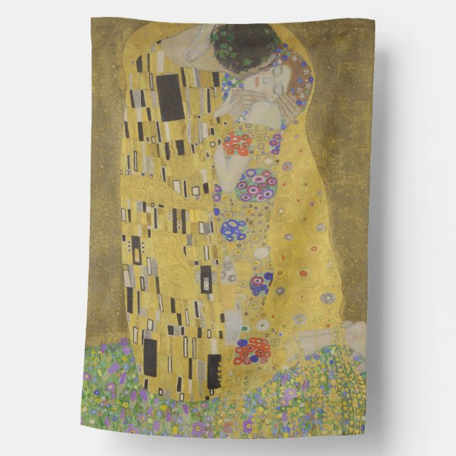 The Kiss, Art Nouveau Oil Painting, Gustav Klimt House Flag (Front)