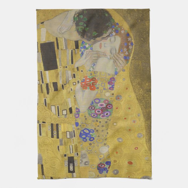The Kiss, Art Nouveau Oil Painting, Gustav Klimt Kitchen Towel (Vertical)