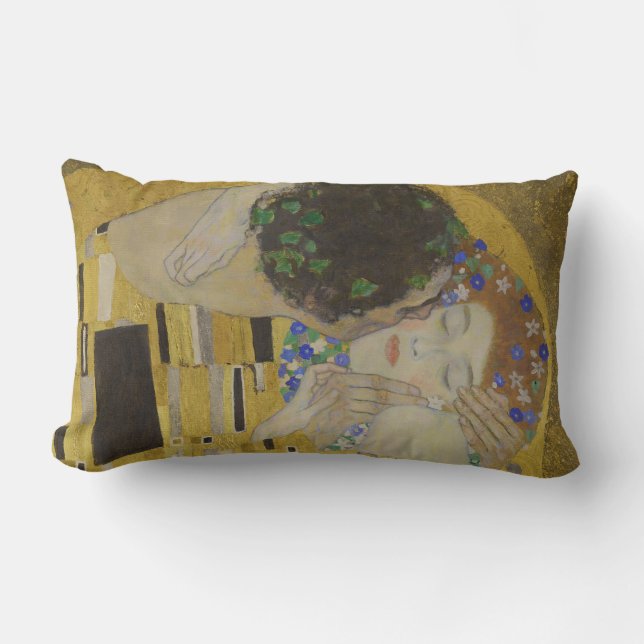 The Kiss, Art Nouveau Oil Painting, Gustav Klimt Lumbar Pillow (Front)