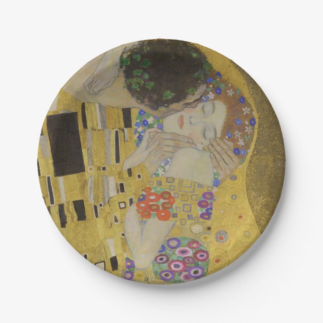 The Kiss, Art Nouveau Oil Painting, Gustav Klimt Paper Plates (Front)