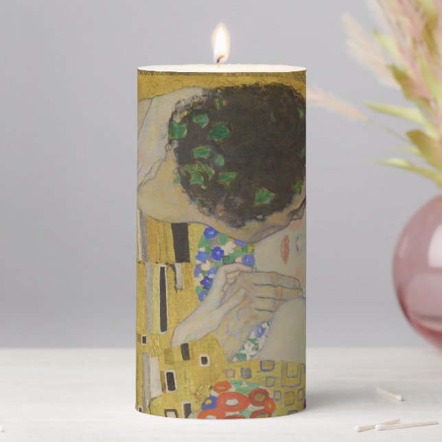 The Kiss, Art Nouveau Oil Painting, Gustav Klimt Pillar Candle (In Situ)