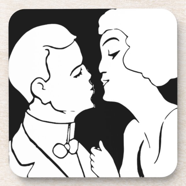 The Kiss black and white monochrome art deco retro Beverage Coaster (Front)