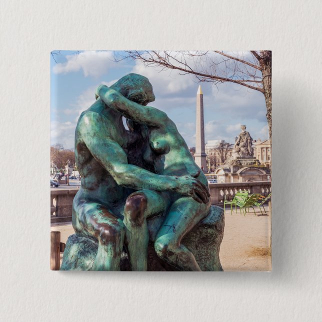 The Kiss by Auguste Rodin at the Tuileries, Paris Button (Front)