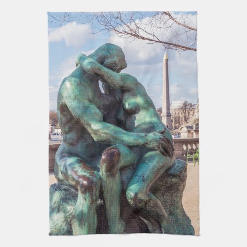 The Kiss by Auguste Rodin at the Tuileries Paris Kitchen Towel