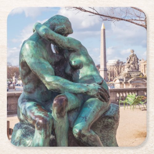 The Kiss by Auguste Rodin at the Tuileries Paris Square Paper Coaster