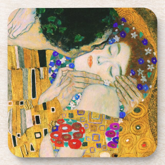 The Kiss by Gustav Klimt Beverage Coaster (Front)