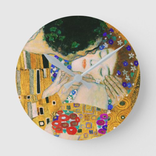 The Kiss by Gustav Klimt Round Clock